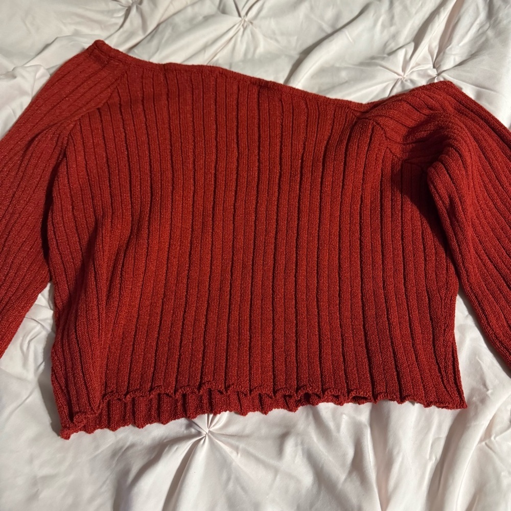 Princess Polly Off-Shoulder Ribbed Sweater - Deep Red - Picture 6 of 8